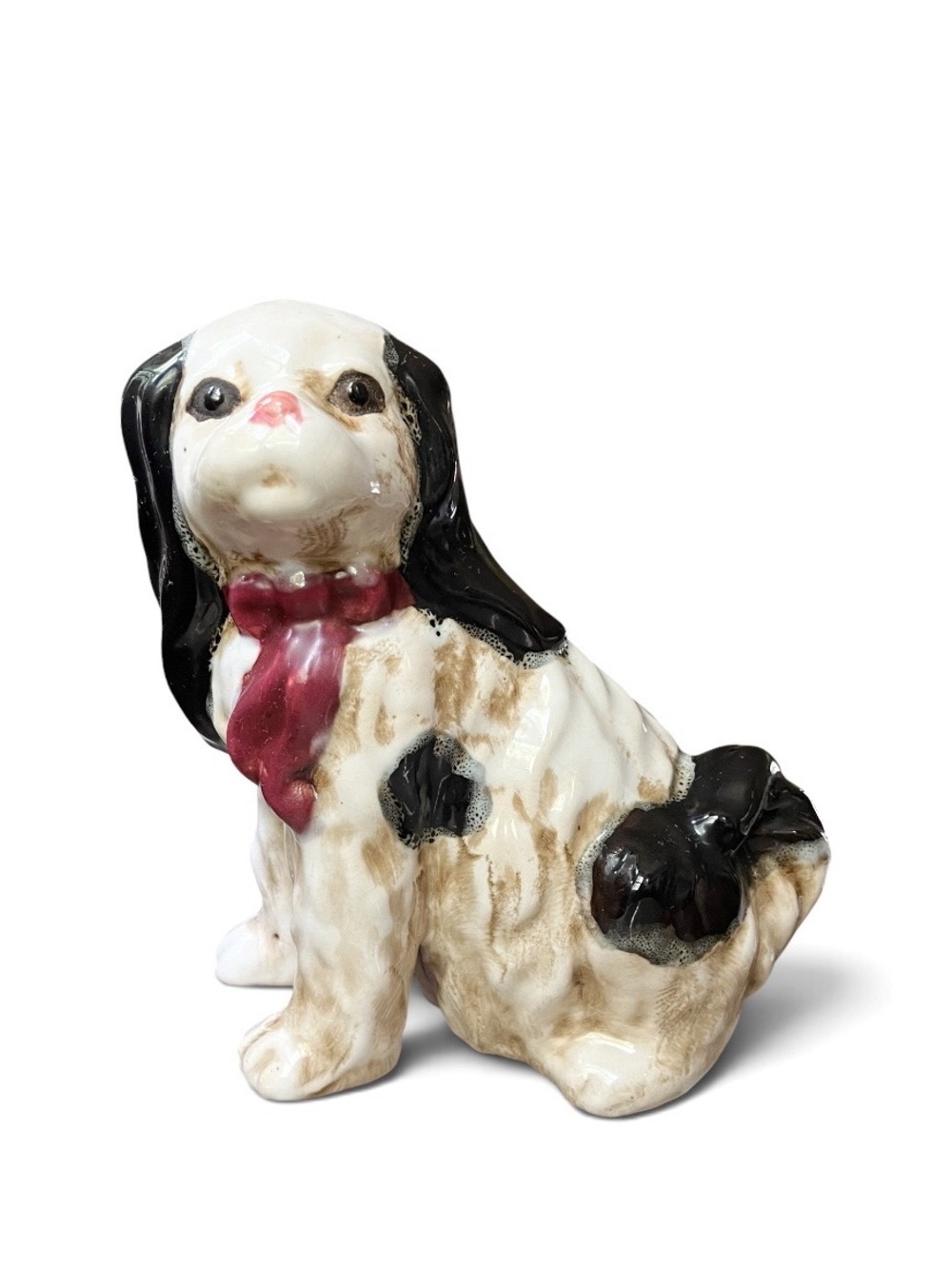 Victorian Staffordshire King Charles Spaniel Porcelain Majolica Dog Statue